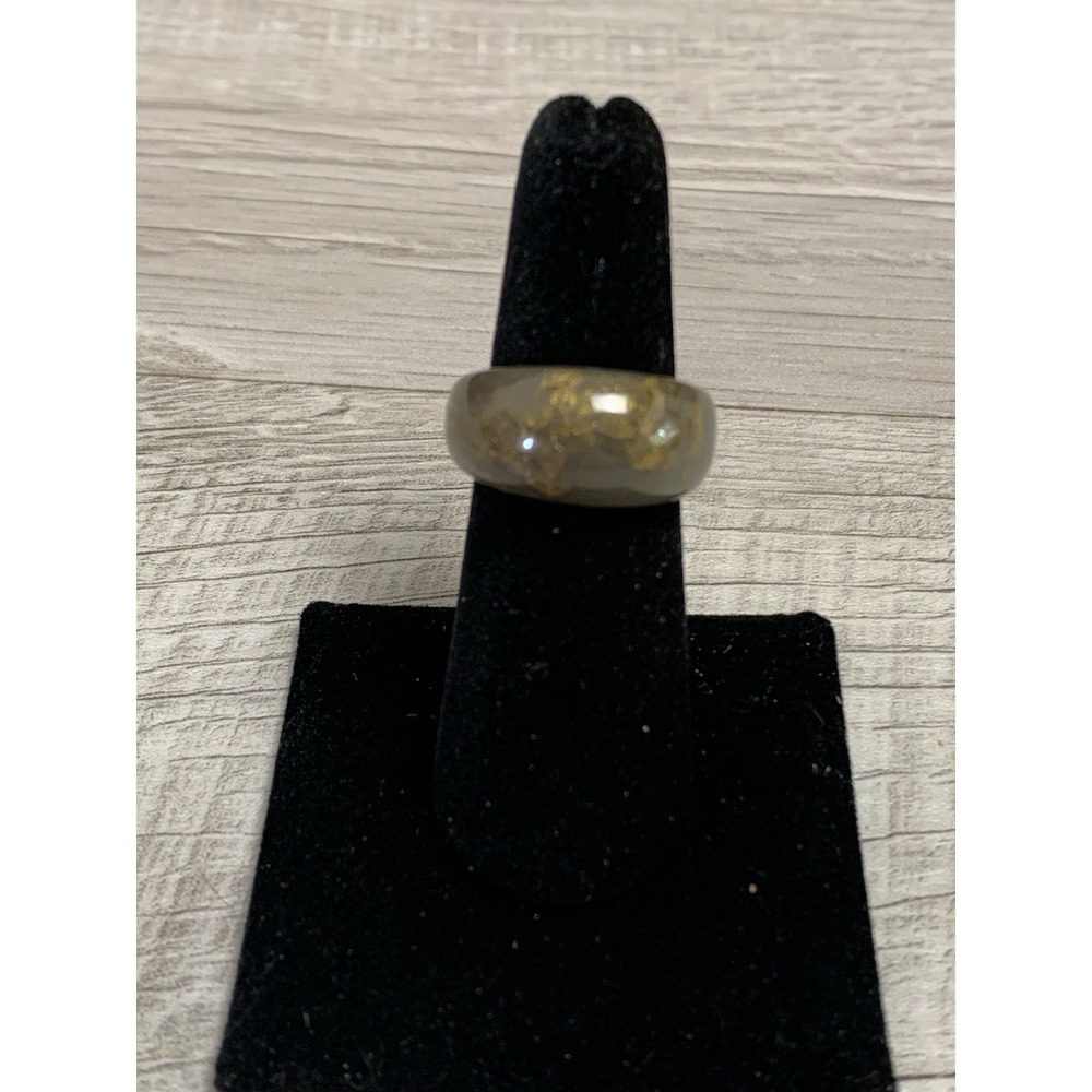 Brown Gold Marbling Acrylic Ring ~ Size 7.5